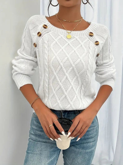 Celia | Jersey Fino de Punto Cuello Redondo Botones