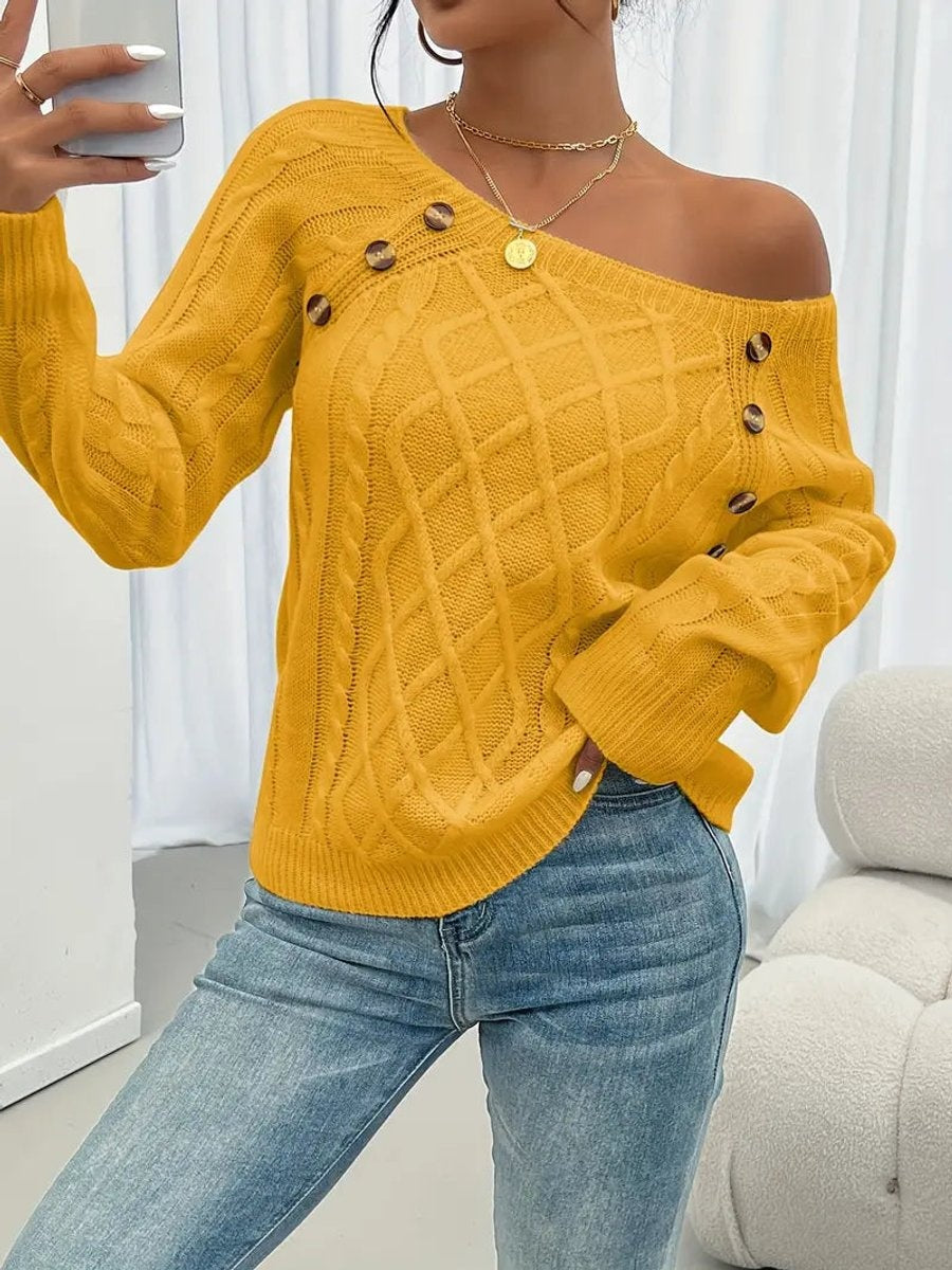 Celia | Jersey Fino de Punto Cuello Redondo Botones