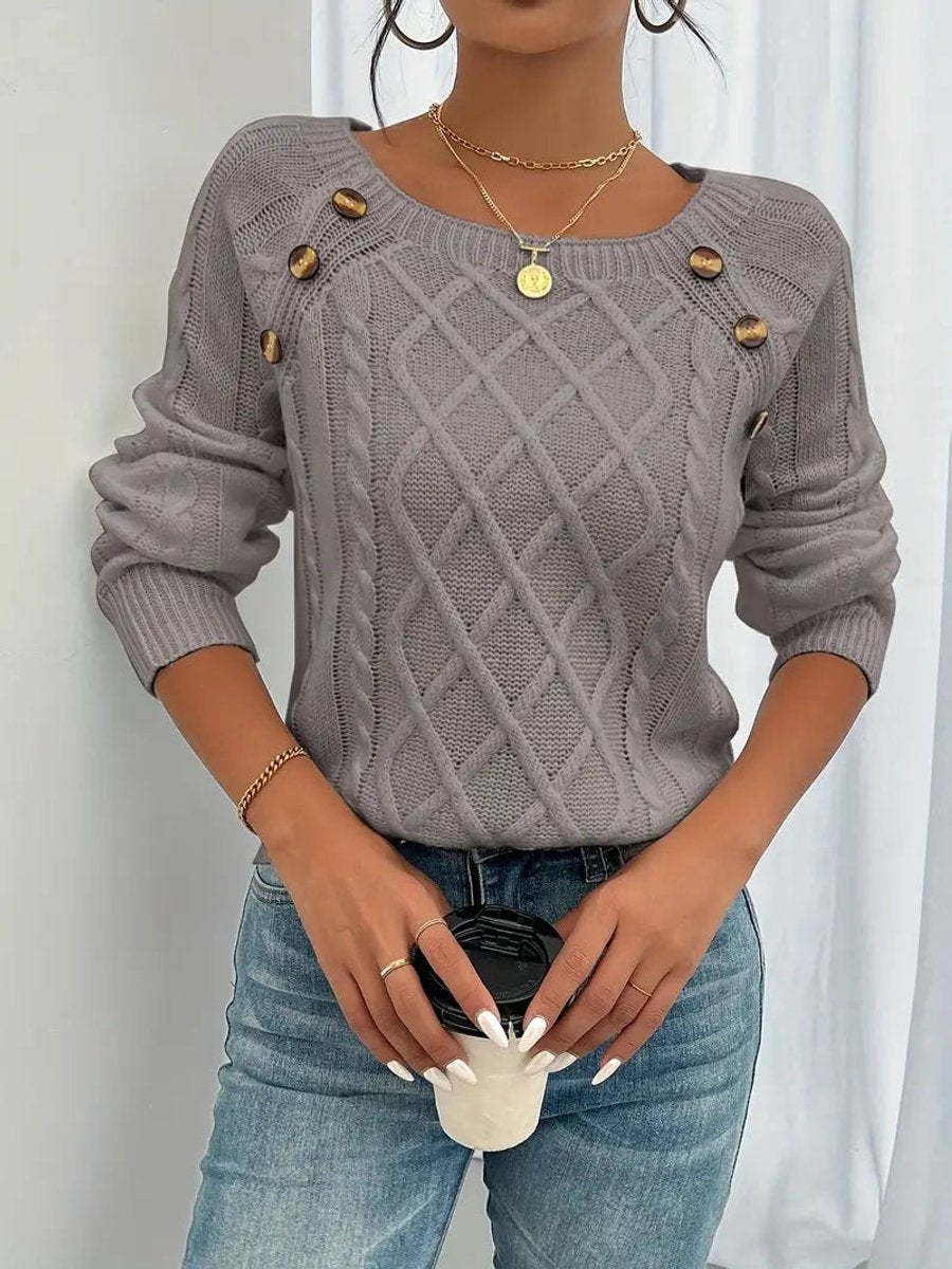 Celia | Jersey Fino de Punto Cuello Redondo Botones