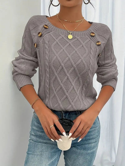 Celia | Jersey Fino de Punto Cuello Redondo Botones
