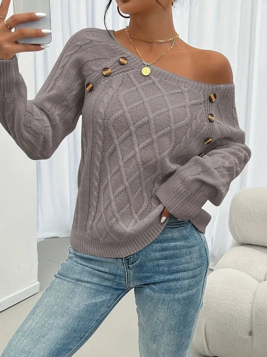Celia | Jersey Fino de Punto Cuello Redondo Botones