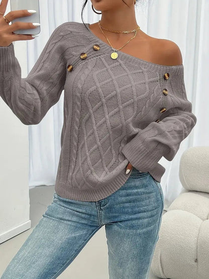 Celia | Jersey Fino de Punto Cuello Redondo Botones