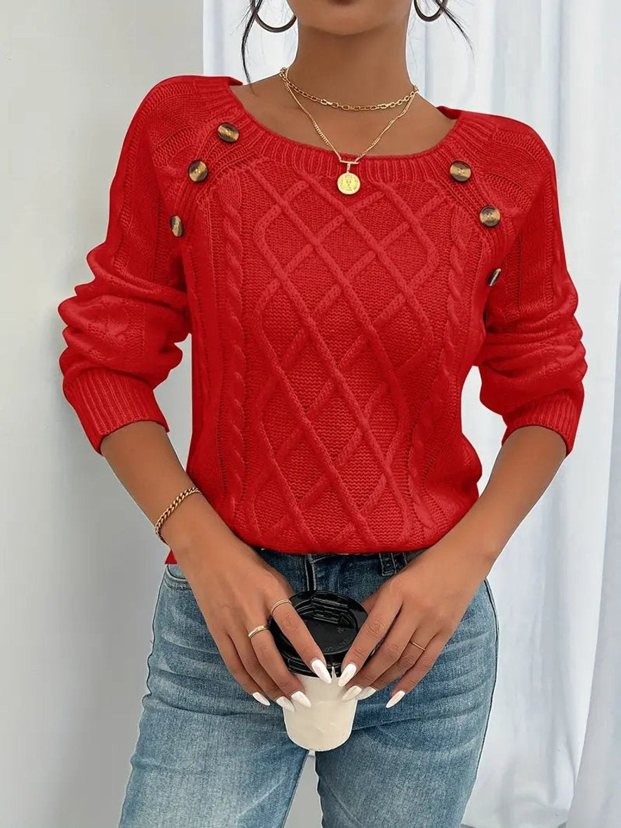 Celia | Jersey Fino de Punto Cuello Redondo Botones