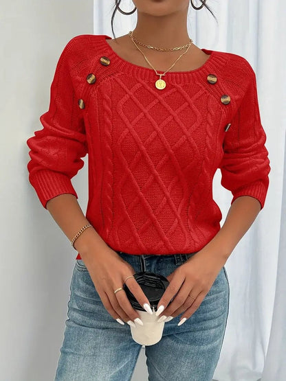 Celia | Jersey Fino de Punto Cuello Redondo Botones