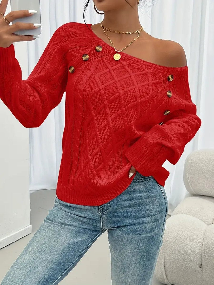 Celia | Jersey Fino de Punto Cuello Redondo Botones