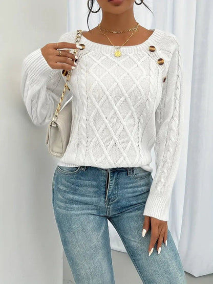 Celia | Jersey Fino de Punto Cuello Redondo Botones