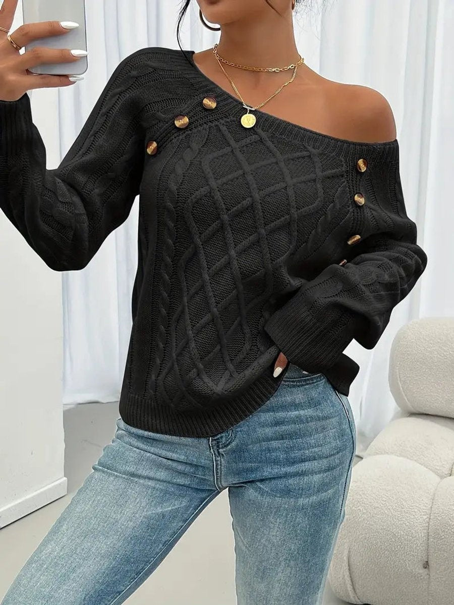 Celia | Jersey Fino de Punto Cuello Redondo Botones