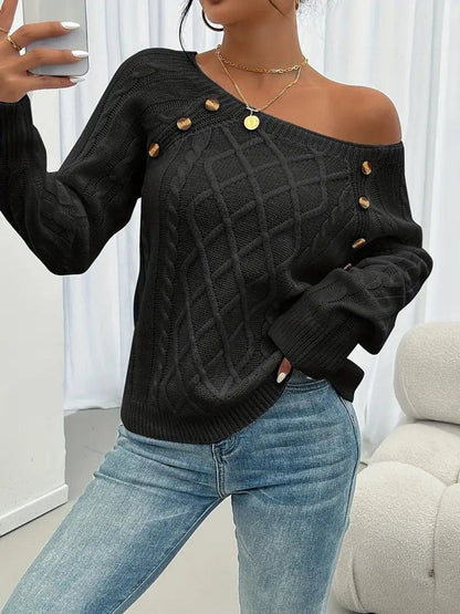 Celia | Jersey Fino de Punto Cuello Redondo Botones