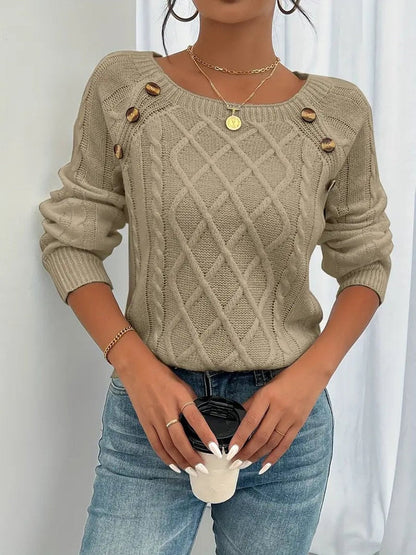 Celia | Jersey Fino de Punto Cuello Redondo Botones