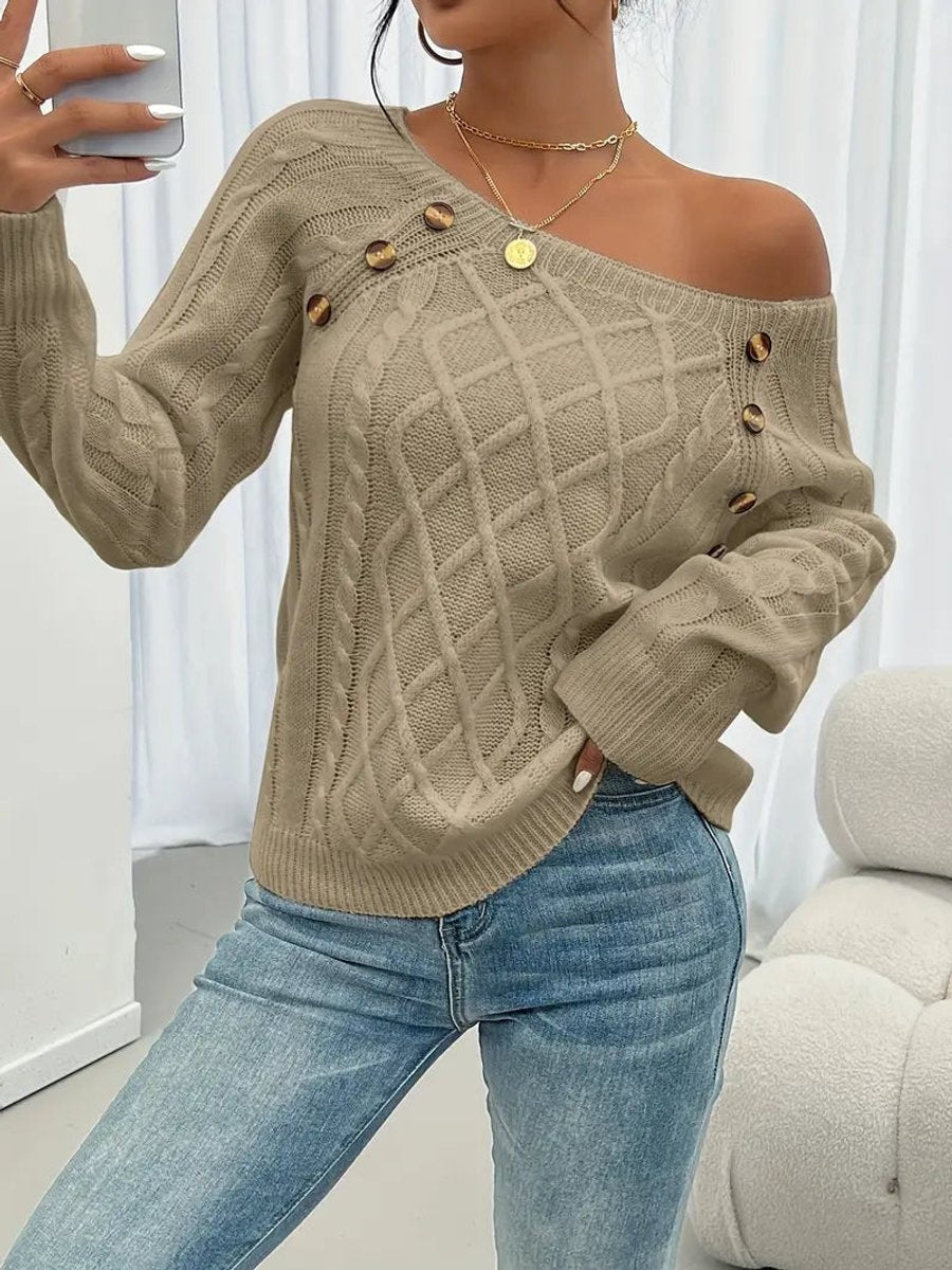Celia | Jersey Fino de Punto Cuello Redondo Botones