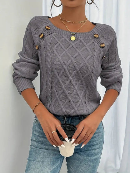 Celia | Jersey Fino de Punto Cuello Redondo Botones