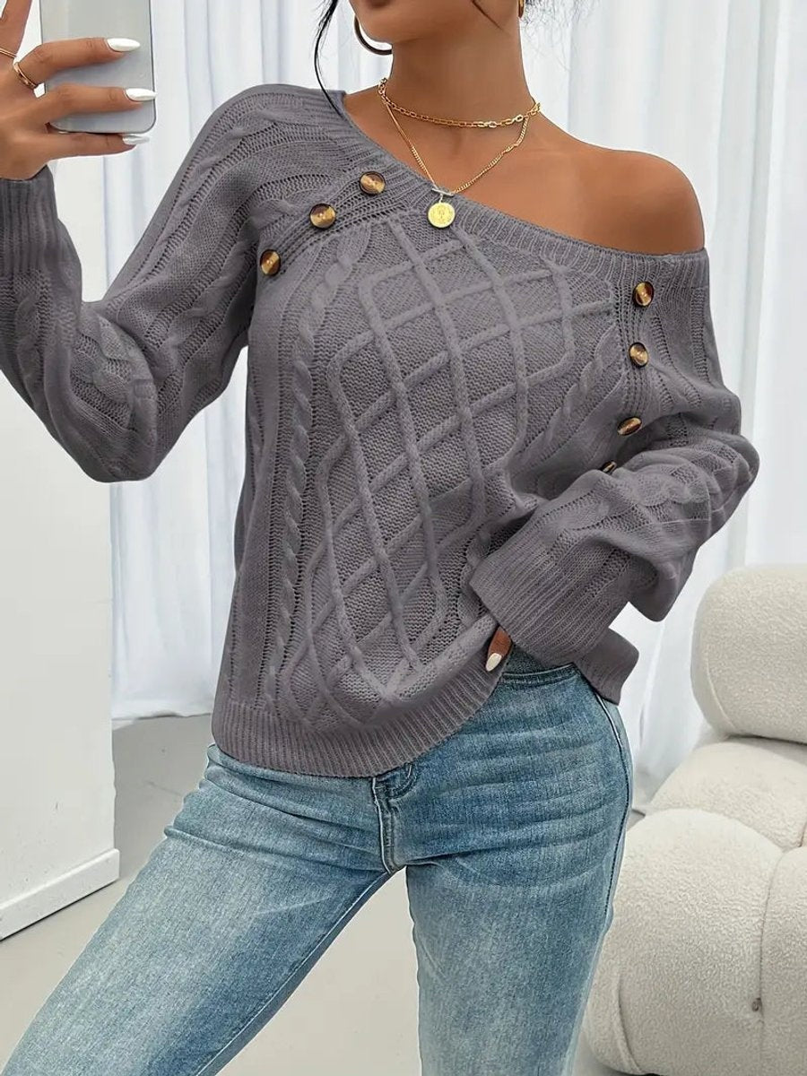 Celia | Jersey Fino de Punto Cuello Redondo Botones