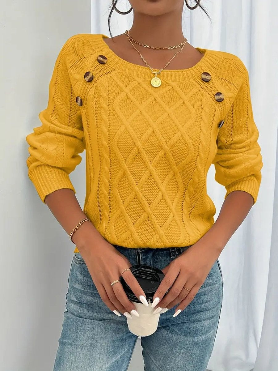 Celia | Jersey Fino de Punto Cuello Redondo Botones