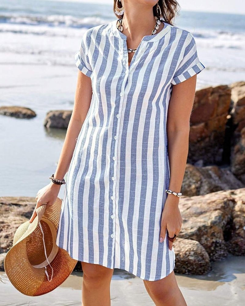 Nerea | Vestido Camisero Corto Rayas Manga Corta