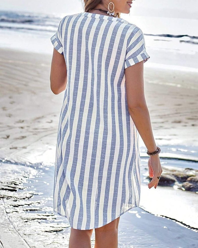 Nerea | Vestido Camisero Corto Rayas Manga Corta