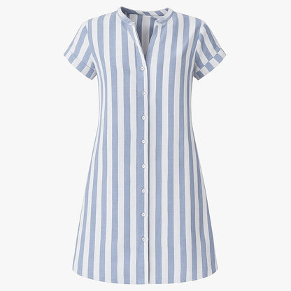 Nerea | Vestido Camisero Corto Rayas Manga Corta