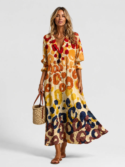 Nuria | Vestido Largo Camisero con Estampado Artístico
