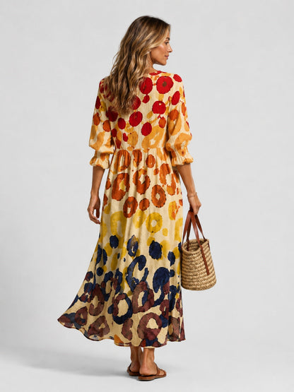 Nuria | Vestido Largo Camisero con Estampado Artístico
