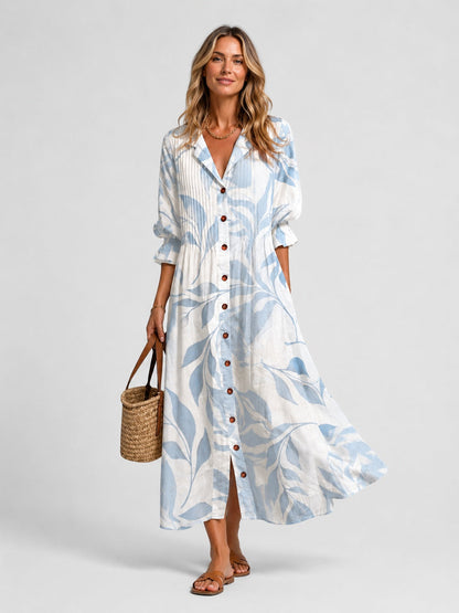 Nuria | Vestido Largo Camisero con Estampado Artístico