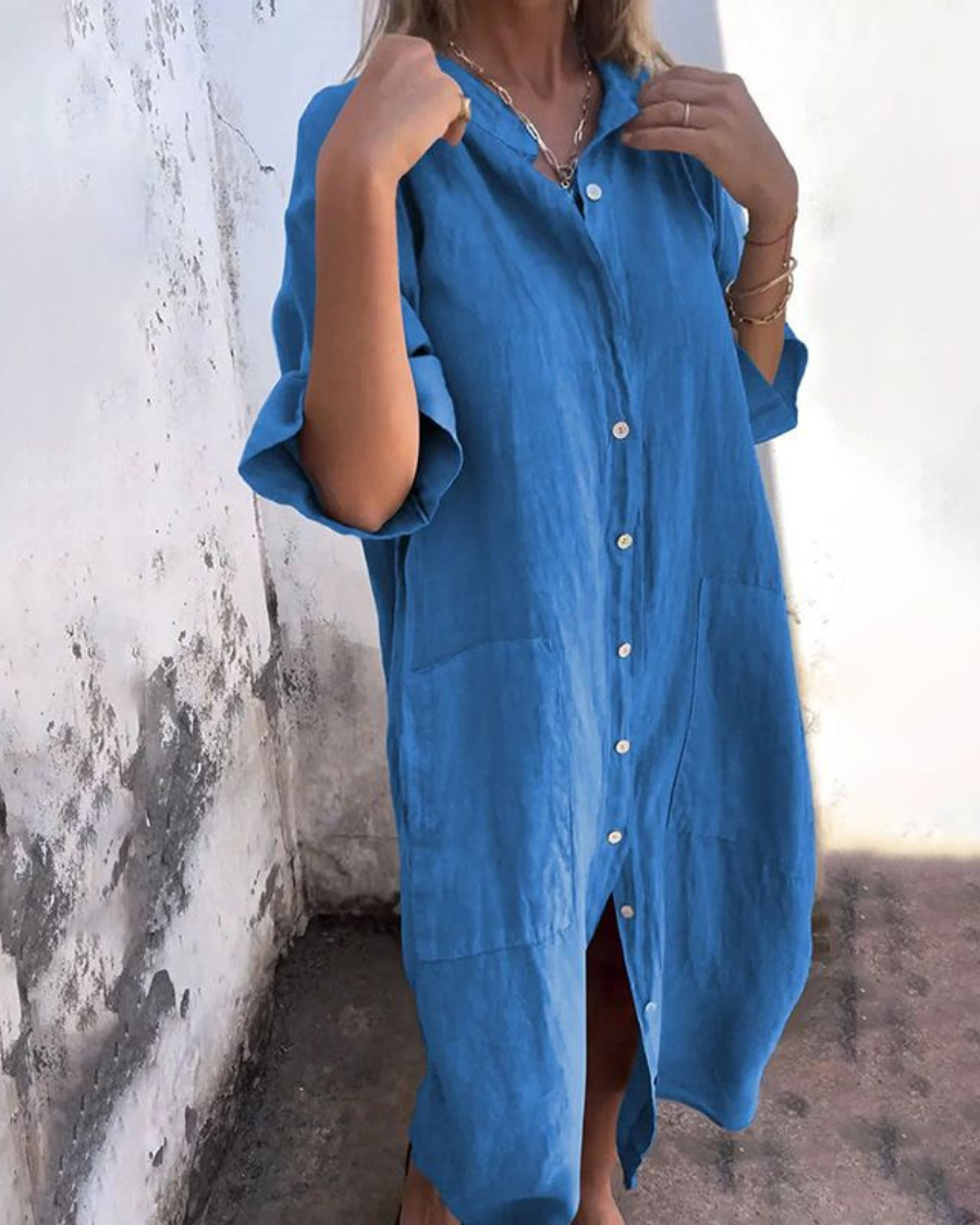 Concha | Vestido Camisero Largo de Lino con Botones