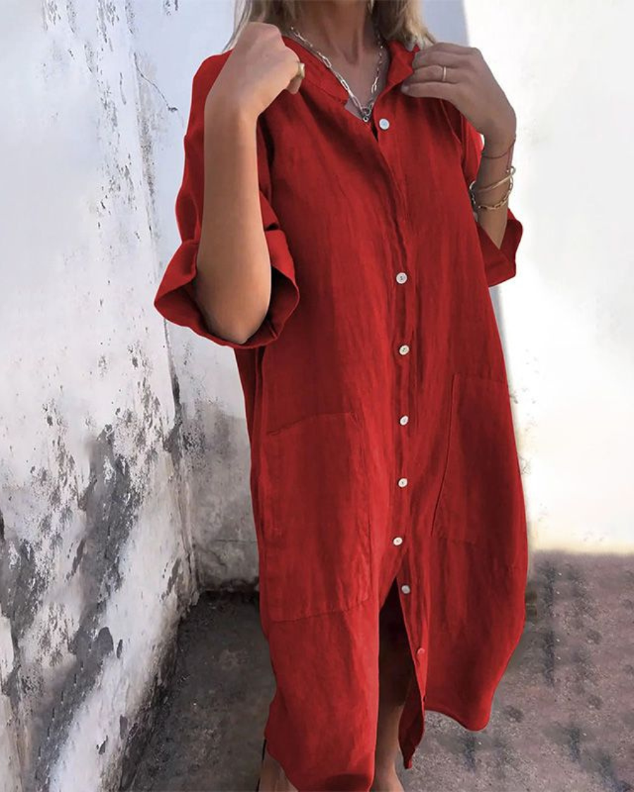 Concha | Vestido Camisero Largo de Lino con Botones