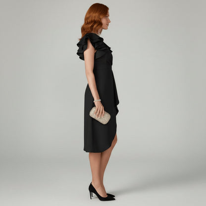 Remedios | Vestido Invitada Otoño Volantes Escote V Asimétrico