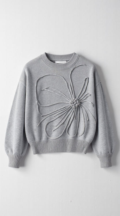 Salud | Jersey de Punto Floral en Relieve Cuello Redondo Holgado