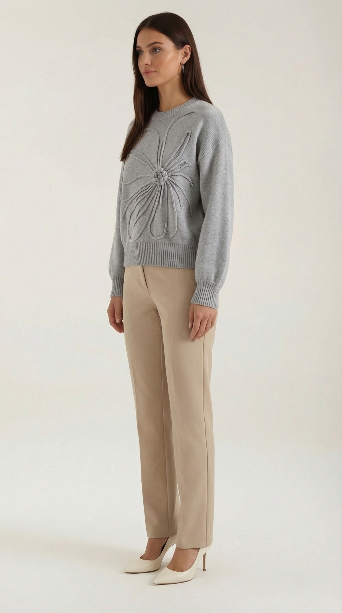 Salud | Jersey de Punto Floral en Relieve Cuello Redondo Holgado