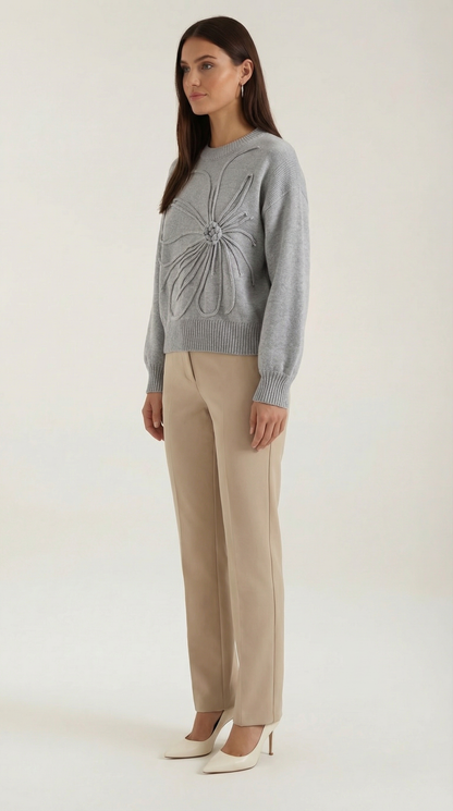 Salud | Jersey de Punto Floral en Relieve Cuello Redondo Holgado