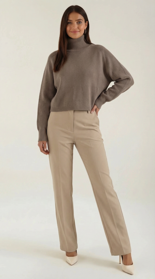Nieves | Jersey de Cuello Alto Tejido Oversize Tono Neutro