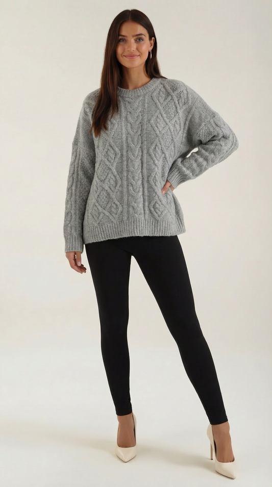 Amparo | Jersey de Punto Trenzado Grueso Oversize Cuello Redondo