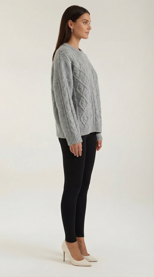 Amparo | Jersey de Punto Trenzado Grueso Oversize Cuello Redondo