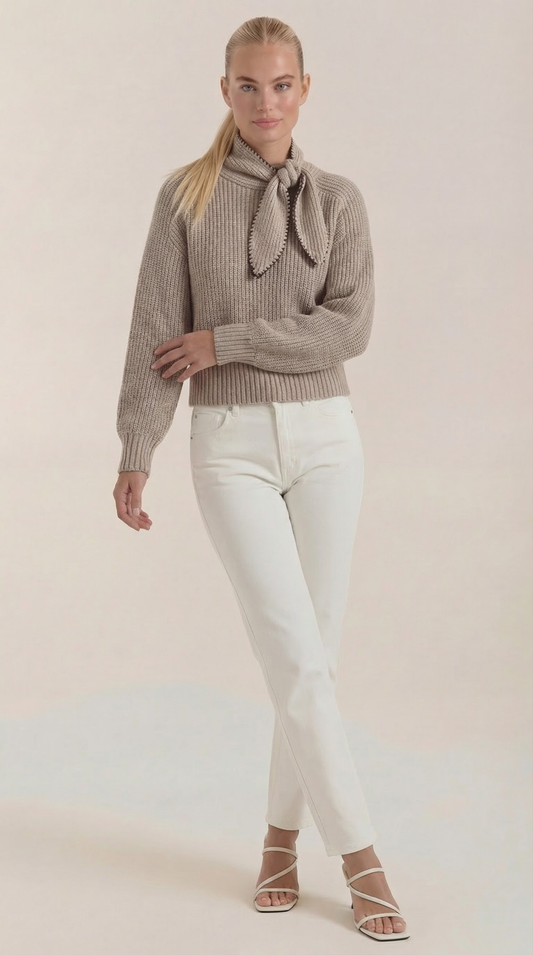 Felisa | Jersey Canalé Cropped Cuello Solapa Estilo Vintage
