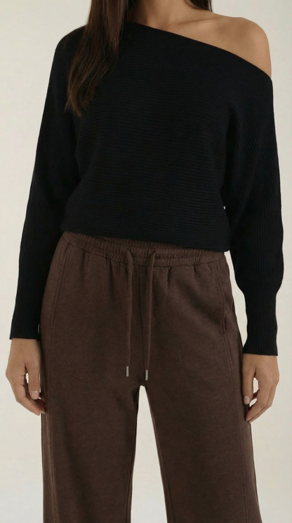 Remedios | Jersey de Punto Off-Shoulder Holgado Manga Larga