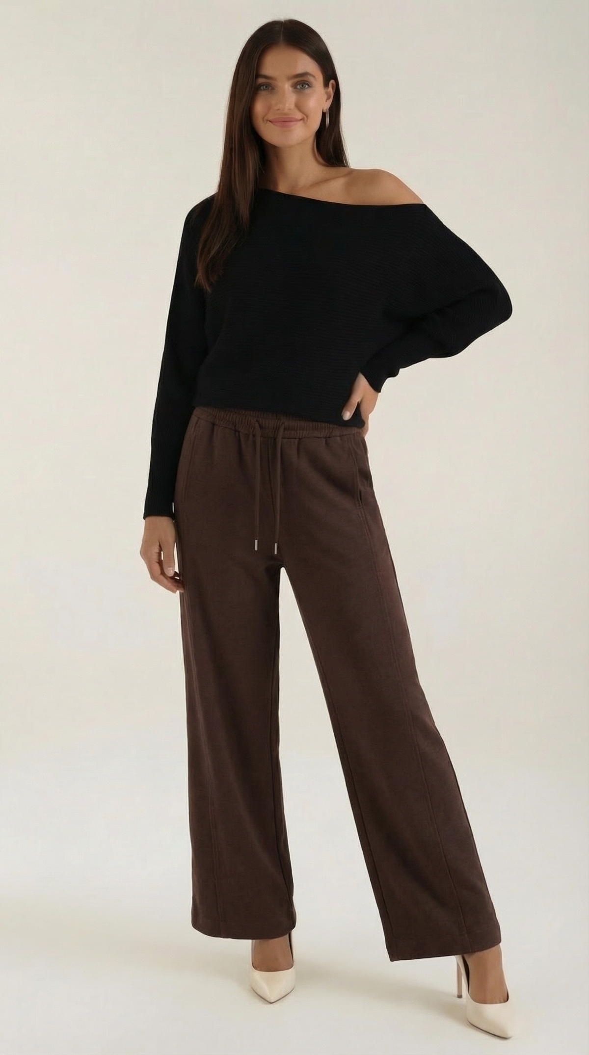 Remedios | Jersey de Punto Off-Shoulder Holgado Manga Larga