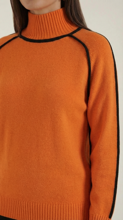 Piedad | Jersey de Cuello Alto Ribete en Contraste Mangas Globo