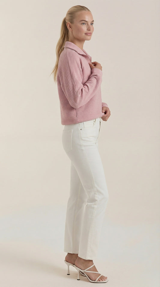 Herminia | Jersey Polo Pullover con Media Cremallera Oversize