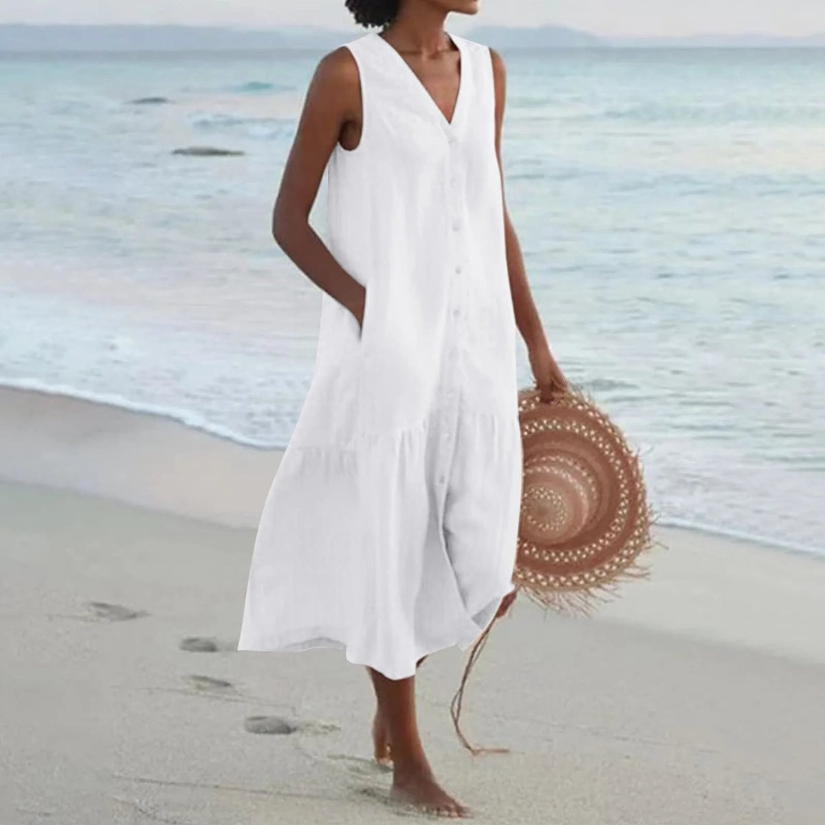 Virtudes | Vestido Largo de Verano con Escote en V y Tirantes