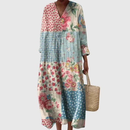 Esther | Vestido Largo Geométrico Patchwork Escote V