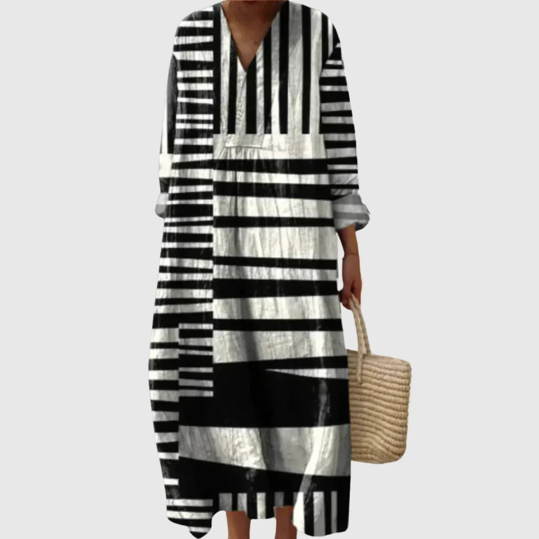 Esther | Vestido Largo Geométrico Patchwork Escote V
