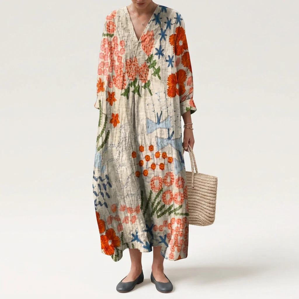 Esther | Vestido Largo Geométrico Patchwork Escote V