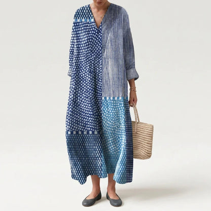 Esther | Vestido Largo Geométrico Patchwork Escote V