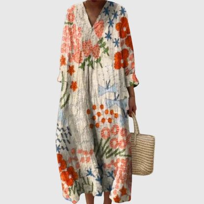 Esther | Vestido Largo Geométrico Patchwork Escote V