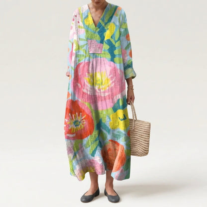 Esther | Vestido Largo Geométrico Patchwork Escote V