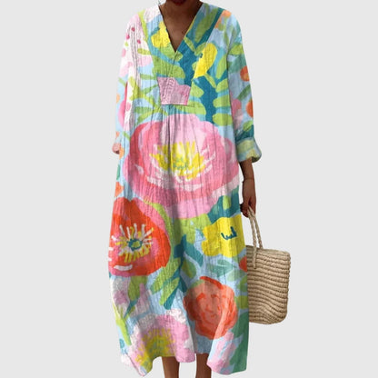 Esther | Vestido Largo Geométrico Patchwork Escote V