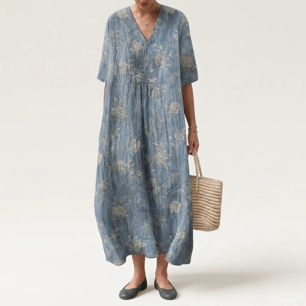 Esther | Vestido Largo Geométrico Patchwork Escote V