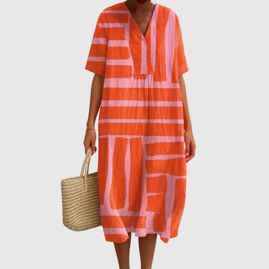 Esther | Vestido Largo Geométrico Patchwork Escote V