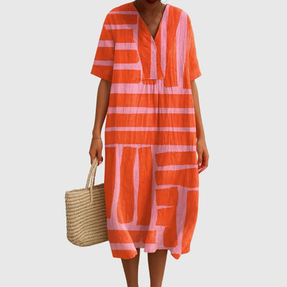 Esther | Vestido Largo Geométrico Patchwork Escote V