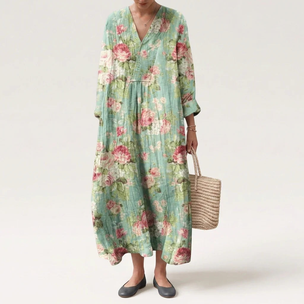 Esther | Vestido Largo Geométrico Patchwork Escote V