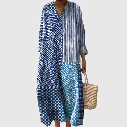 Esther | Vestido Largo Geométrico Patchwork Escote V